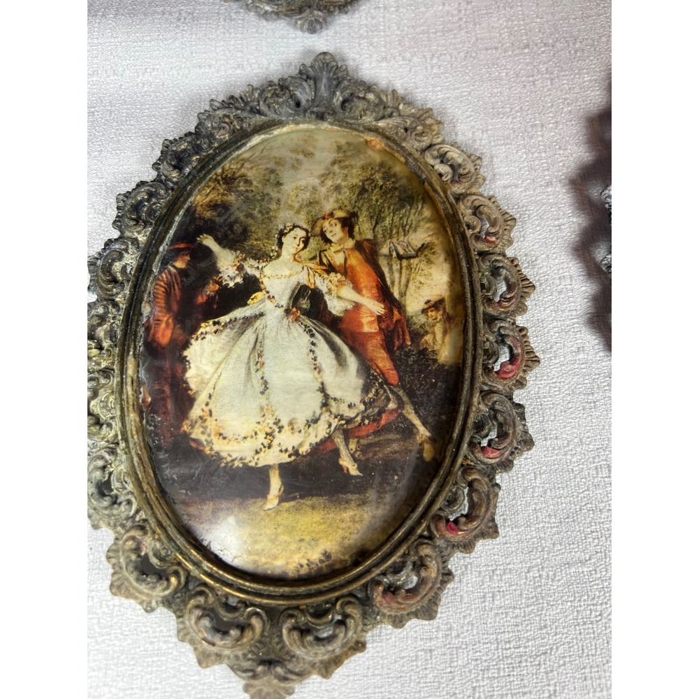 Vintage Action Made in Italy Miniature Oval Framed Art Set of 8 Rococo Scenes